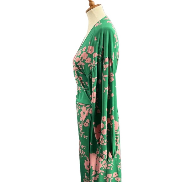 ASOS Design Pink Green Floral Long Sleeve Long Wrap Dress US 16/18 - Picture 3 of 6